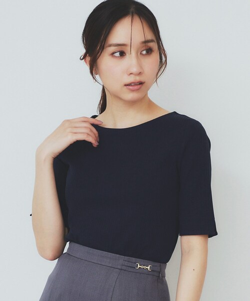 セール】《7色展開/XS-LLサイズ》ボートネックリブトップス【UV/洗濯機