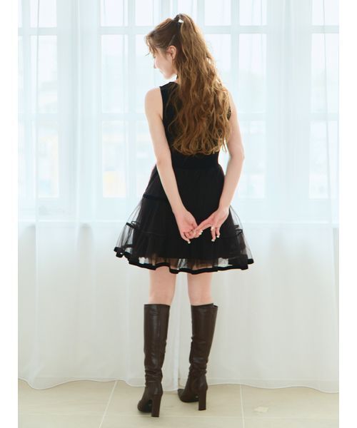 Stylevoice for xxx(スタイルヴォイスフォー)の「<木村りかこさんコラボ>リボン付きベロアチュールドッキングミニワンピース(ワンピース・レディース・ブラック・FREE)」の6枚目の写真