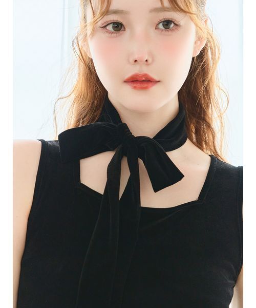 Stylevoice for xxx(スタイルヴォイスフォー)の「<木村りかこさんコラボ>リボン付きベロアチュールドッキングミニワンピース(ワンピース・レディース・ブラック・FREE)」の8枚目の写真