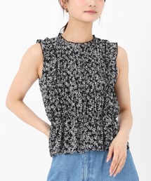 小花柄シャーリングノースリブラウス