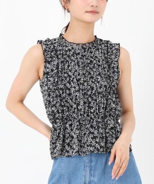 ミッシュマッシュ MISCH MASCH 2025春夏新作 小花柄シャーリングノースリブラウス （BLACK） MISCH MASCH ブラウス シャツ 2025春夏新作 小花柄シャーリング