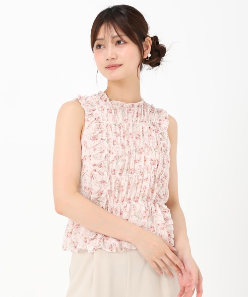 MISCH MASCH(ミッシュマッシュ)の「小花柄シャーリングノースリブラウス(シャツ/ブラウス・レディース・ブラック/ピンク/ホワイト・フリ-)」の15枚目の写真