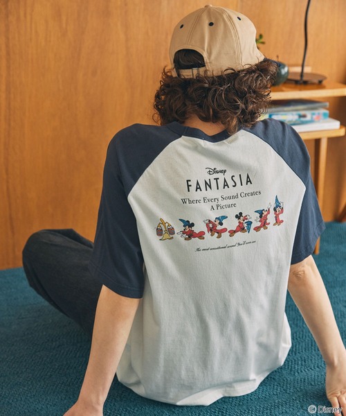 ミッキー　fantasia ファンタジア　tシャツ　L 80s 90s ミッキー Fantasia ファンタジア Tシャツ L ネイビー