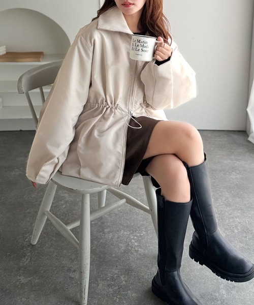 classicalelf（クラシカルエルフ）の「春まで活躍！衿リブ ハイネック ダブルジップ バルーン 軽量中綿コート(オーバーサイズ)（ダウンジャケット/コート・レディース・ブラック/アイボリー・LARGE/MEDIUM/SMALL/X-LARGE）」の6枚目の写真