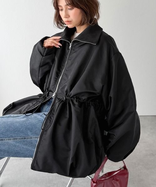 classicalelf（クラシカルエルフ）の「春まで活躍！衿リブ ハイネック ダブルジップ バルーン 軽量中綿コート(オーバーサイズ)（ダウンジャケット/コート・レディース・ブラック/アイボリー・LARGE/MEDIUM/SMALL/X-LARGE）」の12枚目の写真