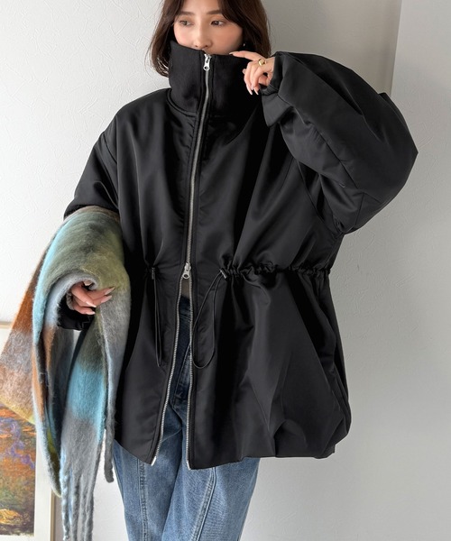 classicalelf（クラシカルエルフ）の「春まで活躍！衿リブ ハイネック ダブルジップ バルーン 軽量中綿コート(オーバーサイズ)（ダウンジャケット/コート・レディース・ブラック/アイボリー・LARGE/MEDIUM/SMALL/X-LARGE）」の17枚目の写真