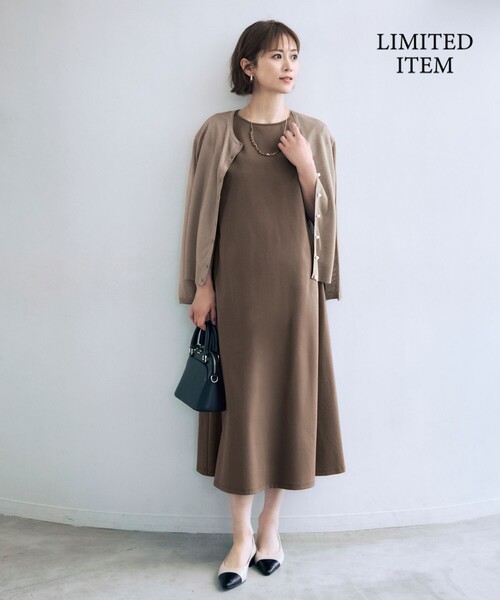 自由区(ジユウク)の「シアーカーデ×ジャージードレス セット(ワンピース・レディース・ブラウン系1/ネイビー系1/ブラック系1・32)」の4枚目の写真