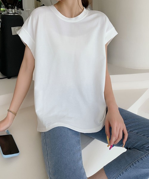 LOWO(ロワ)の「綿混ドルマンスリーブカットソー(Tシャツ/カットソー・レディース・オフホワイト/ブラック・FREE)」の2枚目の写真