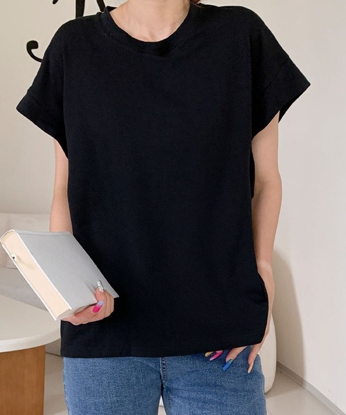 LOWO(ロワ)の「綿混ドルマンスリーブカットソー(Tシャツ/カットソー・レディース・オフホワイト/ブラック・FREE)」の1枚目の写真