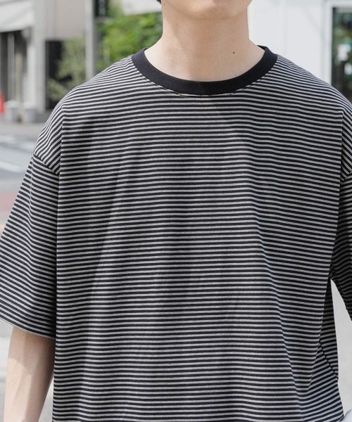ITEMS URBANRESEARCH（アイテムズ アーバンリサーチ）の「ミジンボーダー天竺半袖T-Shirts（Tシャツ/カットソー・メンズ・ホワイト/ブラック・MEDIUM/LARGE）」の3枚目の写真