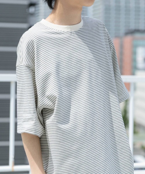 ITEMS URBANRESEARCH（アイテムズ アーバンリサーチ）の「ミジンボーダー天竺半袖T-Shirts（Tシャツ/カットソー・メンズ・ホワイト/ブラック・MEDIUM/LARGE）」の7枚目の写真