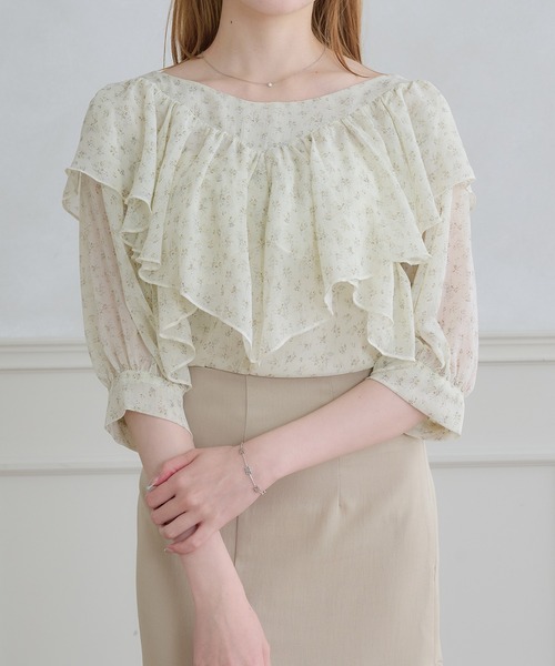 Ambre Neige（アンブルネージュ）の「2way Sheer frill ruffle blouse / 2wayシアーフリルラッフルブラウス（シャツ/ブラウス・レディース・ブラック/アイボリー/ベビーピンク・FREE）」の2枚目の写真