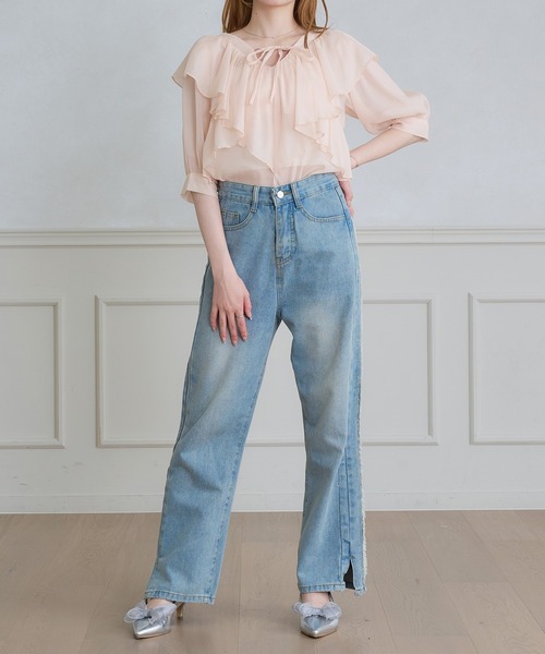Ambre Neige（アンブルネージュ）の「2way Sheer frill ruffle blouse / 2wayシアーフリルラッフルブラウス（シャツ/ブラウス・レディース・ブラック/アイボリー/ベビーピンク・FREE）」の14枚目の写真