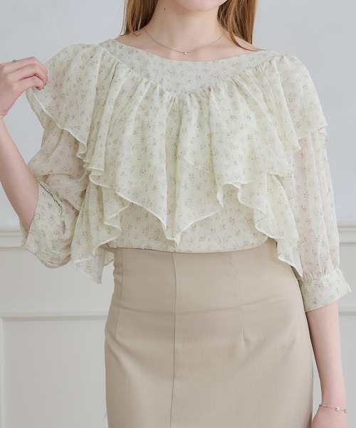 Ambre Neige（アンブルネージュ）の「2way Sheer frill ruffle blouse / 2wayシアーフリルラッフルブラウス（シャツ/ブラウス・レディース・ブラック/アイボリー/ベビーピンク・FREE）」の5枚目の写真