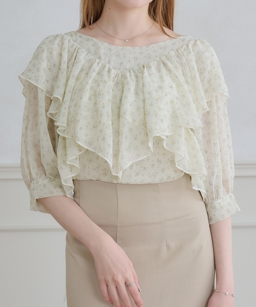 Ambre Neige（アンブルネージュ）の「2way Sheer frill ruffle blouse / 2wayシアーフリルラッフルブラウス（シャツ/ブラウス・レディース・ブラック/アイボリー/ベビーピンク・FREE）」の4枚目の写真