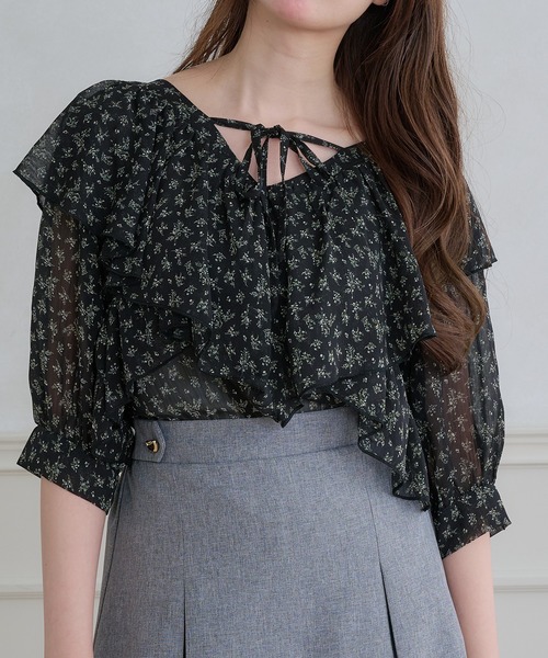 Ambre Neige（アンブルネージュ）の「2way Sheer frill ruffle blouse / 2wayシアーフリルラッフルブラウス（シャツ/ブラウス・レディース・ブラック/アイボリー/ベビーピンク・FREE）」の7枚目の写真