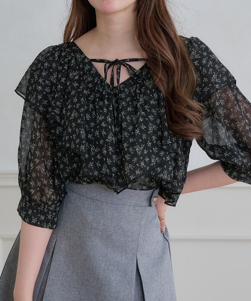 Ambre Neige（アンブルネージュ）の「2way Sheer frill ruffle blouse / 2wayシアーフリルラッフルブラウス（シャツ/ブラウス・レディース・ブラック/アイボリー/ベビーピンク・FREE）」の8枚目の写真