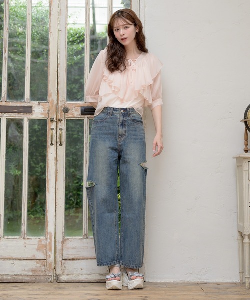 Ambre Neige（アンブルネージュ）の「2way Sheer frill ruffle blouse / 2wayシアーフリルラッフルブラウス（シャツ/ブラウス・レディース・ブラック/アイボリー/ベビーピンク・FREE）」の17枚目の写真