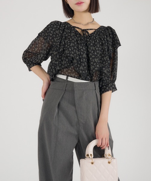 Ambre Neige（アンブルネージュ）の「2way Sheer frill ruffle blouse / 2wayシアーフリルラッフルブラウス（シャツ/ブラウス・レディース・ブラック/アイボリー/ベビーピンク・FREE）」の19枚目の写真
