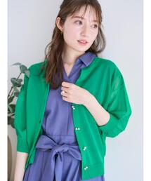 couture brooch | 【前後2WAY・二の腕カバー】ダブルパール調釦5分袖シアーカーディガントップス(カーディガン/ボレロ)