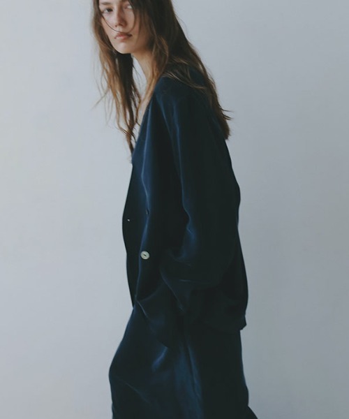 セール】キュプラシャツジャケット（ノーカラージャケット