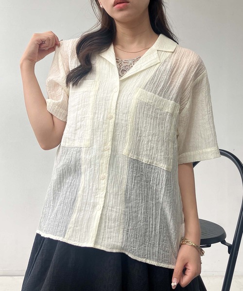 AS KNOW AS plus(アズノゥアズプラス)の「●Wポケット開襟半袖シャツ(シャツ/ブラウス・レディース・アイボリー系/ライトグリーン系/オフホワイト/ネイビー・FREE)」の12枚目の写真