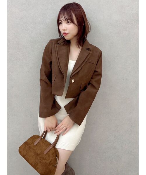 dazzlin（ダズリン）の「【セットアップ対応】テーラーショートジャケット（テーラードジャケット・レディース・ブラウン/アイボリー/チャコールグレー・FREE）」の4枚目の写真