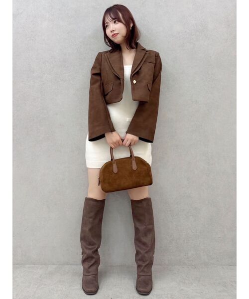 dazzlin（ダズリン）の「【セットアップ対応】テーラーショートジャケット（テーラードジャケット・レディース・ブラウン/アイボリー/チャコールグレー・FREE）」の6枚目の写真