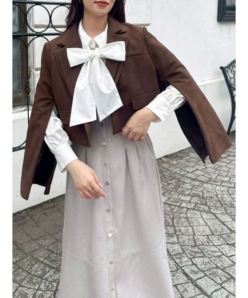 dazzlin（ダズリン）の「【セットアップ対応】テーラーショートジャケット（テーラードジャケット・レディース・ブラウン/アイボリー/チャコールグレー・FREE）」の14枚目の写真