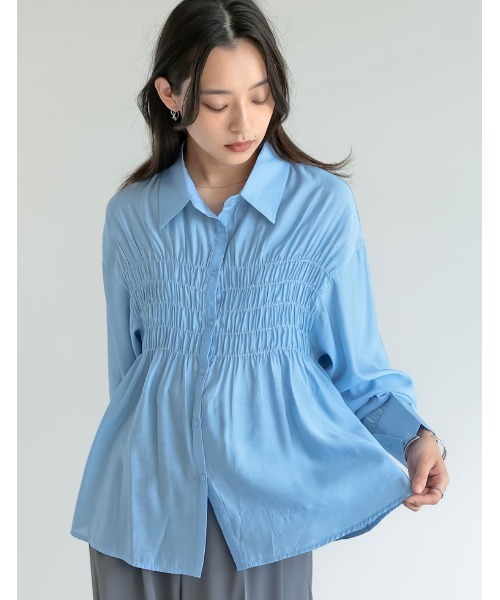 Re:EDIT(リエディ)の「シャーリングデザインシアーシャツ(Tシャツ/カットソー・レディース・ブラック/アイボリー/ブルー/イエロー・MEDIUM/LARGE)」の18枚目の写真