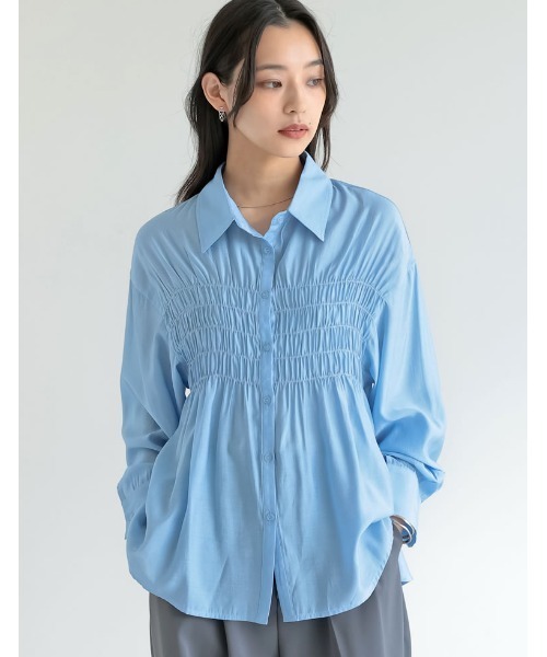 Re:EDIT(リエディ)の「シャーリングデザインシアーシャツ(Tシャツ/カットソー・レディース・ブラック/アイボリー/ブルー/イエロー・MEDIUM/LARGE)」の19枚目の写真