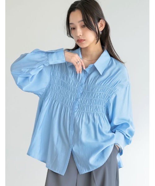 Re:EDIT(リエディ)の「シャーリングデザインシアーシャツ(Tシャツ/カットソー・レディース・ブラック/アイボリー/ブルー/イエロー・MEDIUM/LARGE)」の20枚目の写真