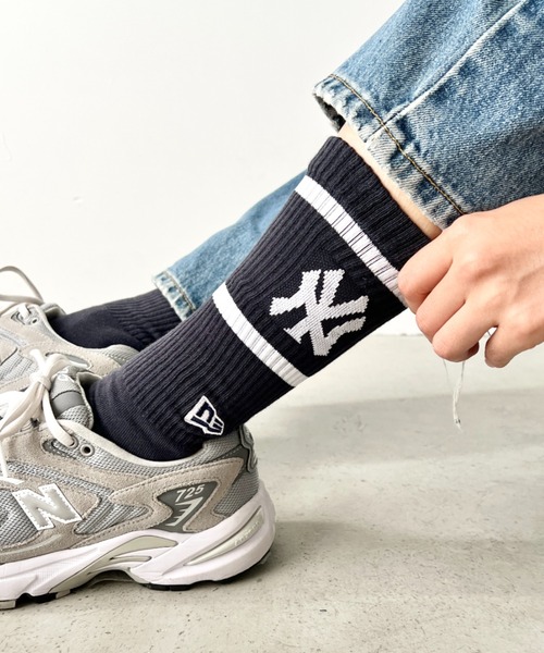 NEW ERA（ニューエラ）の「NEW ERA(ニューエラ)/MLB PREMIUM SOCKS/ 靴下 クルーソックス クルー丈 厚手 刺繍 ロゴ ライン入り（ソックス/靴下・レディース・その他2/その他1/ネイビー/ホワイト・25-27CM/23-25cm）」の10枚目の写真