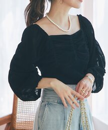 La boutique BonBon | 【KAZUMI監修カラーあり】フロッキーチュールギャザースリーブカットソー(Tシャツ/カットソー)