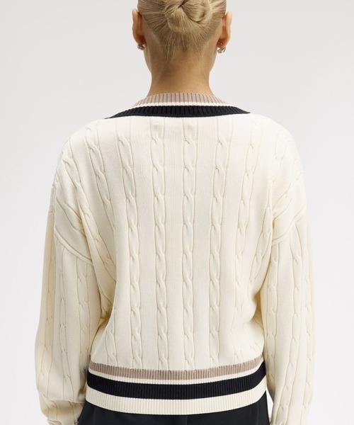FRED PERRY(フレッドペリー)の「Bold Tipped Cable Knit Jumper/ティップラインケーブルニット(ニット/セーター・レディース・オフホワイト/ネイビー・10)」の3枚目の写真