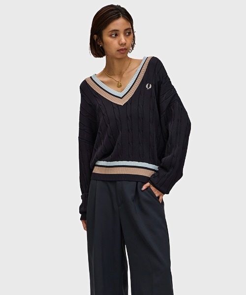 Bold Tipped Cable Knit Jumper／ティップラインケーブルニット