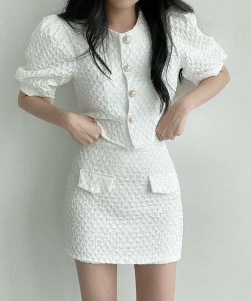 FREE STYLISTS（フリー スタイリスト）の「YUGA_YGMC Volume sleeve jacket + tight skirt set（ワンピース・レディース・ブラック/ホワイト・M/S）」の6枚目の写真