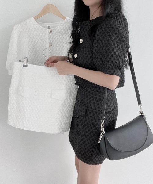 FREE STYLISTS（フリー スタイリスト）の「YUGA_YGMC Volume sleeve jacket + tight skirt set（ワンピース・レディース・ブラック/ホワイト・M/S）」の21枚目の写真