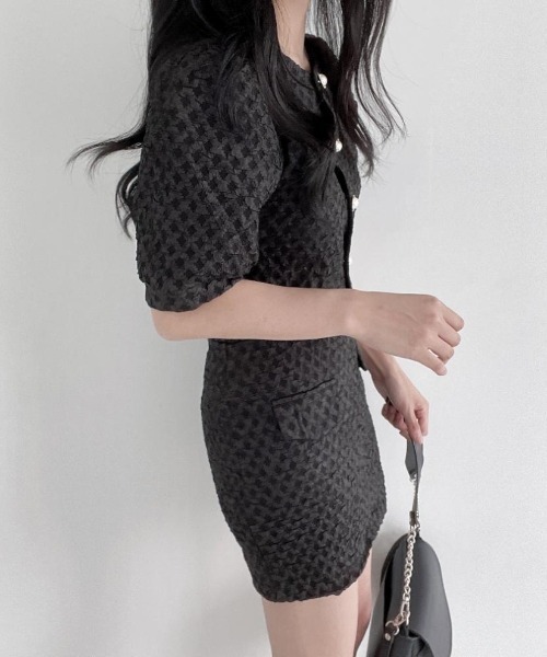 FREE STYLISTS（フリー スタイリスト）の「YUGA_YGMC Volume sleeve jacket + tight skirt set（ワンピース・レディース・ブラック/ホワイト・M/S）」の19枚目の写真