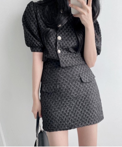 FREE STYLISTS（フリー スタイリスト）の「YUGA_YGMC Volume sleeve jacket + tight skirt set（ワンピース・レディース・ブラック/ホワイト・M/S）」の15枚目の写真