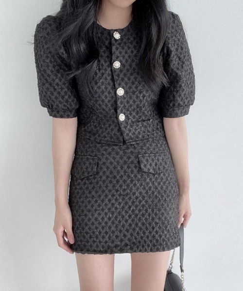 FREE STYLISTS（フリー スタイリスト）の「YUGA_YGMC Volume sleeve jacket + tight skirt set（ワンピース・レディース・ブラック/ホワイト・M/S）」の18枚目の写真