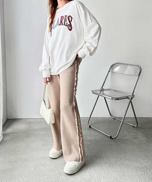 FIRST MOOD(ファーストムード)の「《FIRSTMOODコラボ》配色サイドフリンジリブニットパンツ(その他パンツ・レディース・ベージュ/ブラック・MEDIUM/LARGE)」の11枚目の写真
