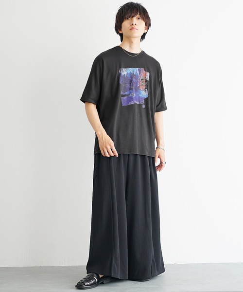 MinoriTY（マイノリティ）の「【MinoriTY】ソフトタッチ×厚手仕立てドルマンシルエットアブストラクトペインティンググラフィックTシャツ 半袖Tシャツ メンズ 夏服（Tシャツ/カットソー・メンズ・スミクロ/オフホワイト・L/M/S）」の6枚目の写真