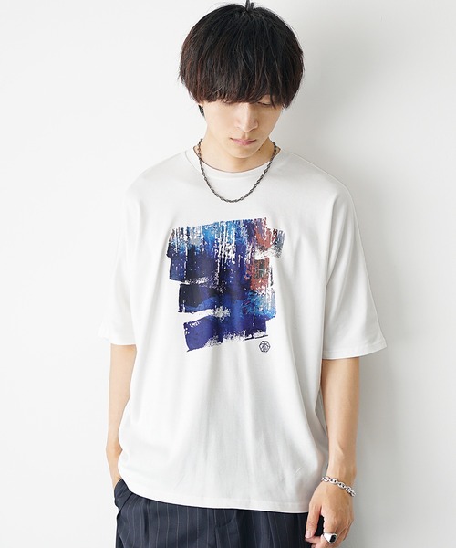 MinoriTY（マイノリティ）の「【MinoriTY】ソフトタッチ×厚手仕立てドルマンシルエットアブストラクトペインティンググラフィックTシャツ 半袖Tシャツ メンズ 夏服（Tシャツ/カットソー・メンズ・スミクロ/オフホワイト・L/M/S）」の9枚目の写真