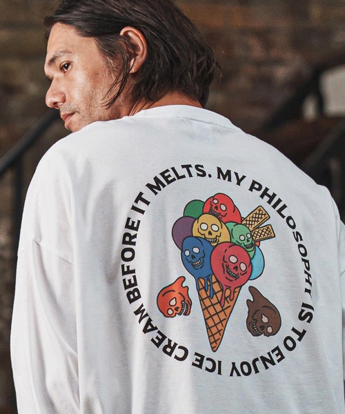CAMBIO(カンビオ)の「mlt5368- プリントロンT_Skull Ice Cream (CASD-160)(Tシャツ/カットソー・メンズ・ホワイト/スミクロ/ブルー系その他・S/M/L/XL)」の2枚目の写真