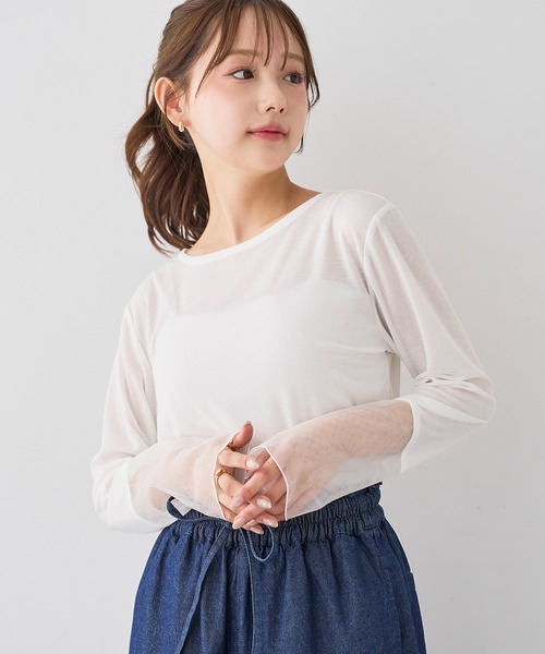 mil(ミル)の「シアースリーブ プルオーバー【588084】(Tシャツ/カットソー・レディース・グレー/オフホワイト/ブラック・XS/S)」の1枚目の写真