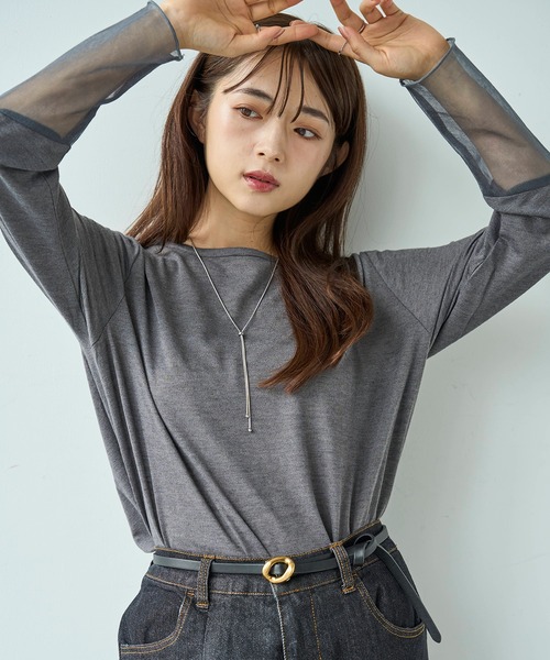 mil(ミル)の「シアースリーブ プルオーバー【588084】(Tシャツ/カットソー・レディース・グレー/オフホワイト/ブラック・XS/S)」の3枚目の写真