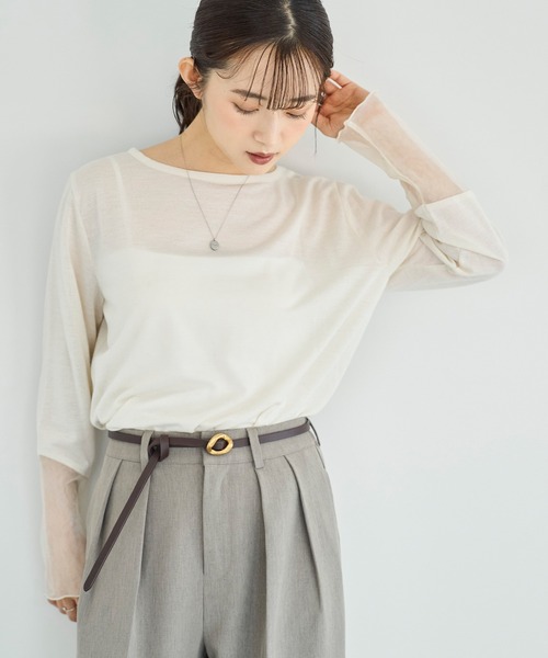 mil(ミル)の「シアースリーブ プルオーバー【588084】(Tシャツ/カットソー・レディース・グレー/オフホワイト/ブラック・XS/S)」の8枚目の写真