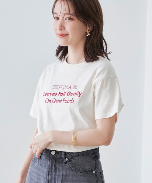 coen(コーエン)の「配色ロゴ刺繍Tシャツ(Tシャツ/カットソー・レディース・ライラック/オフホワイト/ダークブラウン/ダークグレー・L/M)」の5枚目の写真