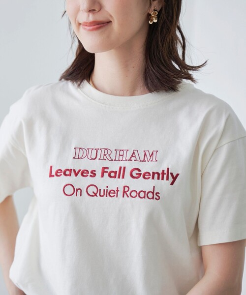 coen(コーエン)の「配色ロゴ刺繍Tシャツ(Tシャツ/カットソー・レディース・ライラック/オフホワイト/ダークブラウン/ダークグレー・L/M)」の8枚目の写真